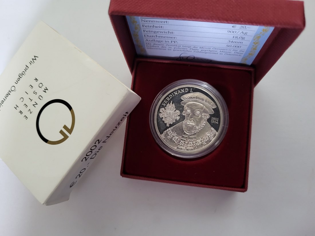  20 Euro 2002 Die Neuzeit 900/20g silber Österreich Spittalgold9800 (5370   