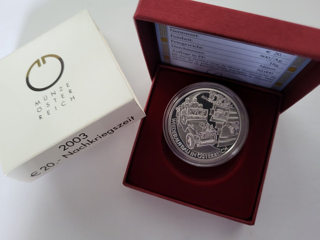  20 Euro 2003 Nachkriegszeit 900/20g silber Österreich Spittalgold9800 (5370   
