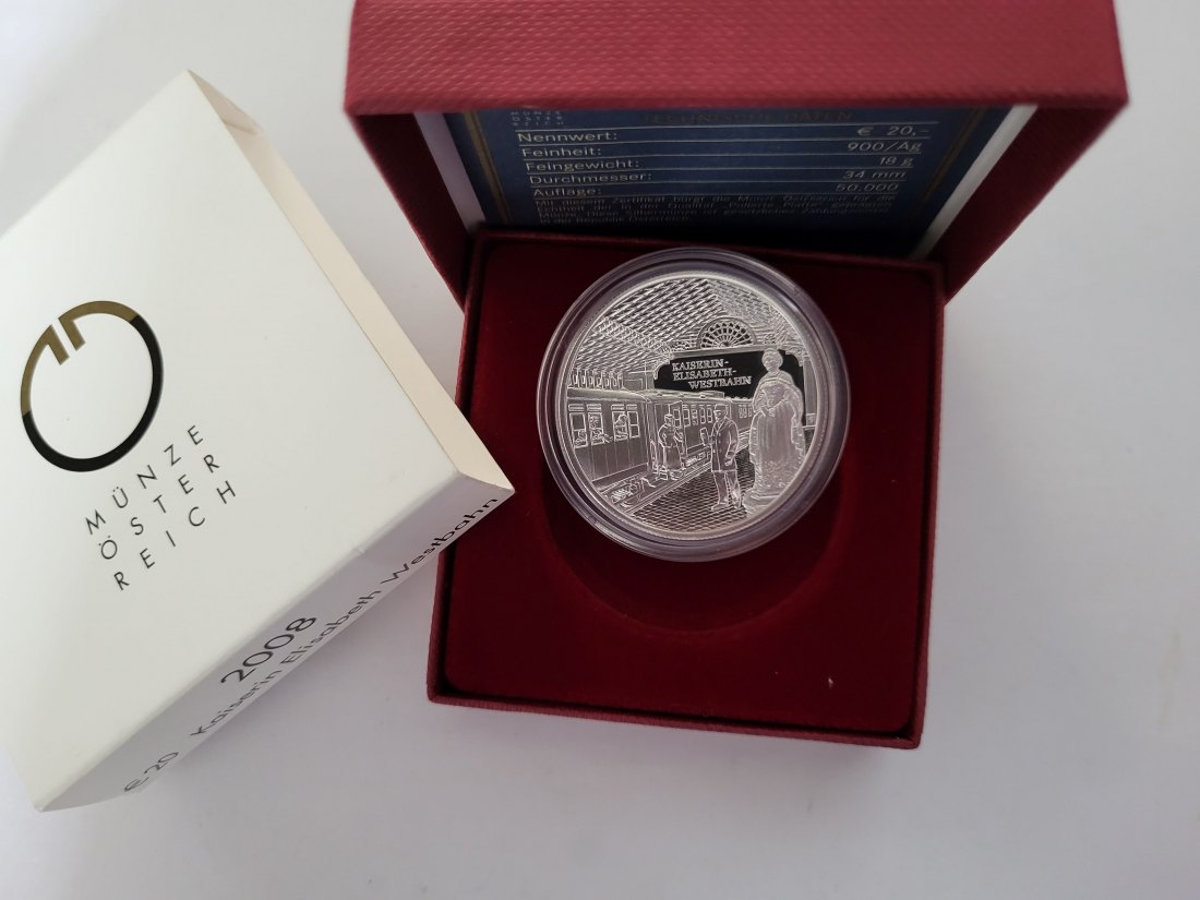  20 Euro 2008 Kaiserin Elisabeth Westbahn 900/20g silber Österreich Spittalgold9800 (5370   