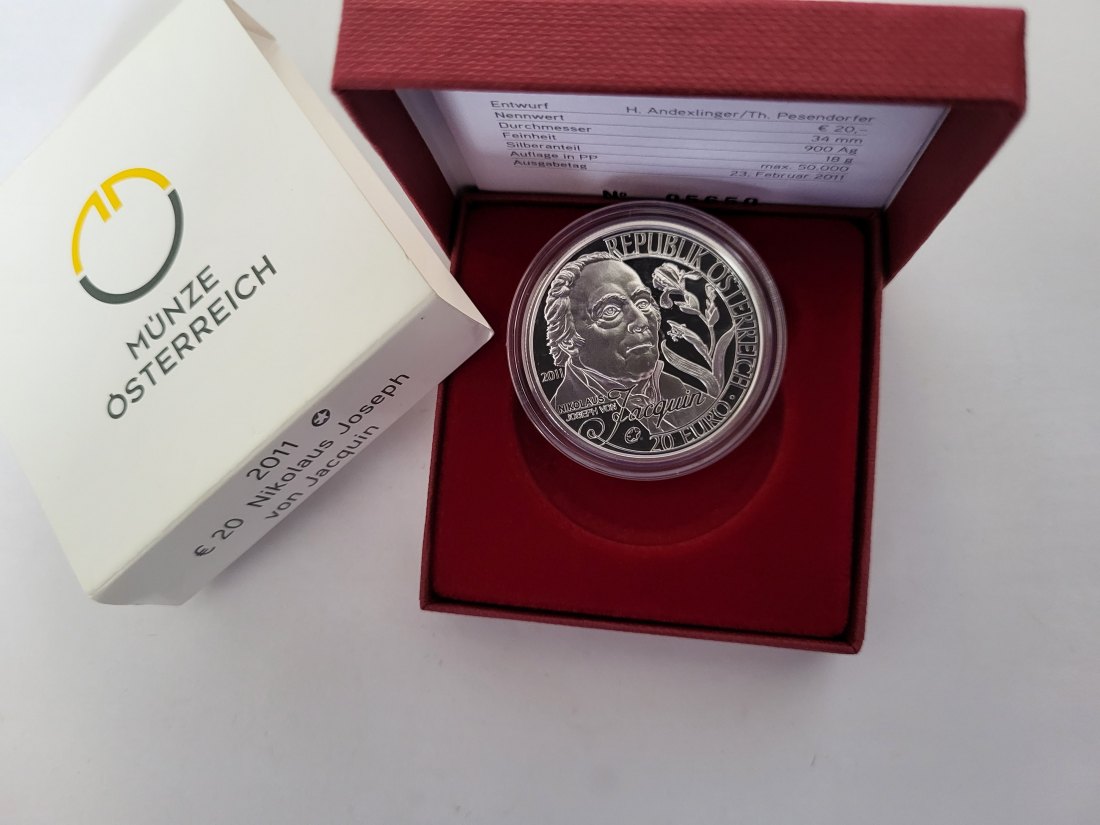  20 Euro 2011 Nikolaus Joseph von Jacquin 900/20g silber Österreich Spittalgold9800 (5370   