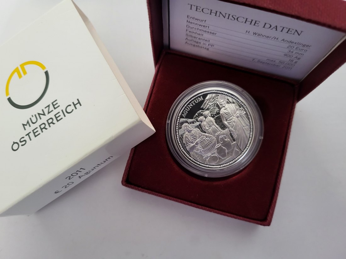  20 Euro 2011 Aguntum 900/20g silber Österreich Spittalgold9800 (5370   