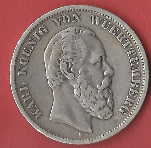  5 Mark Wuerttemberg 1876 Koblenzer Muenzen Studio Münzankauf Koblenz Frank Maurer AL197   