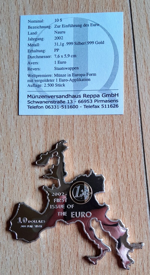  Nauru 10 Dollar 2002 Einführung Euro in Original Verpackung + Zertifikat   