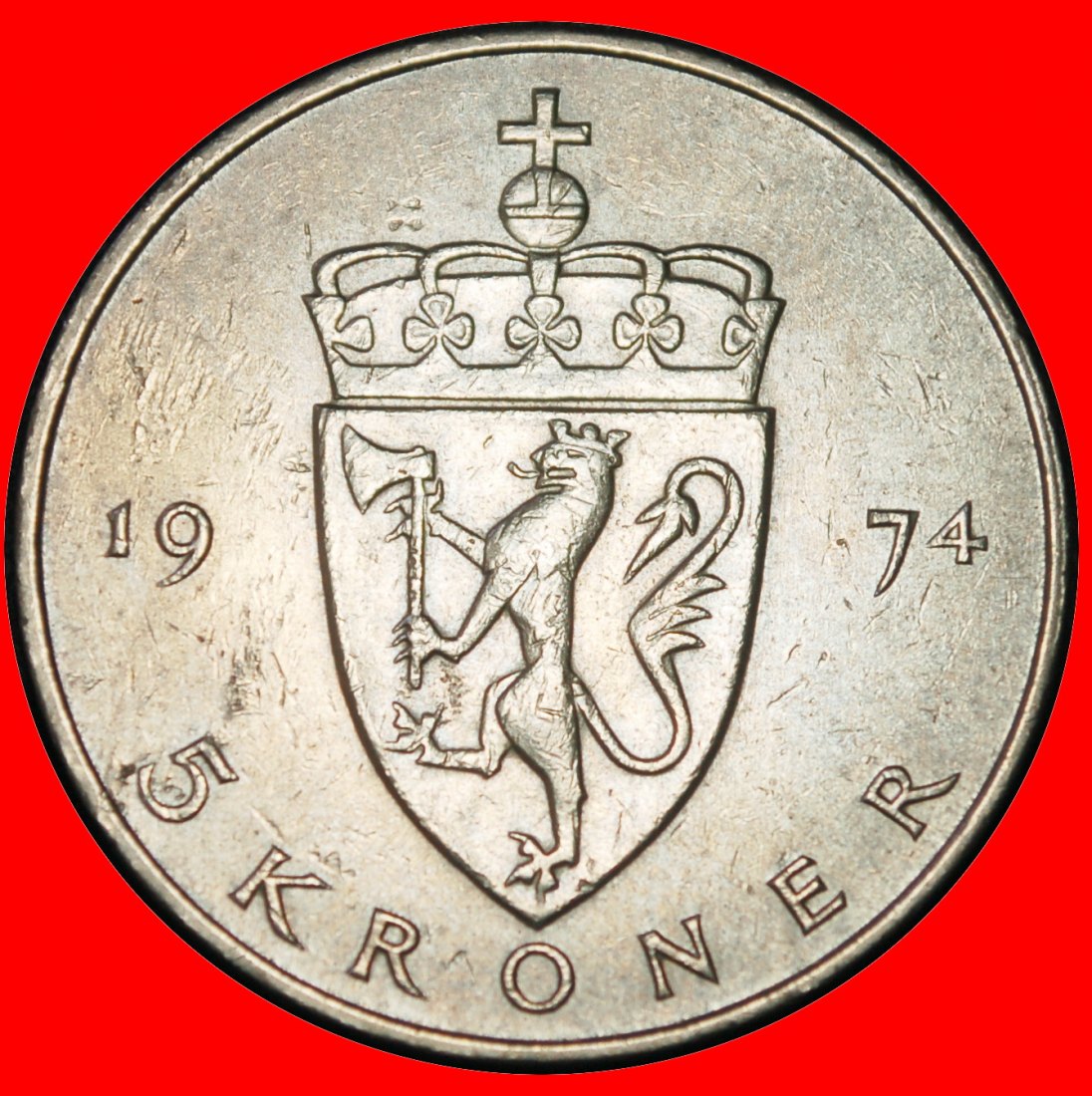 Ⰶ LION (1974-1988): NORWAY ★ 5 CROWNS 1974B! OLAV V (1957-1991) LOW START ★ NO RESERVE!