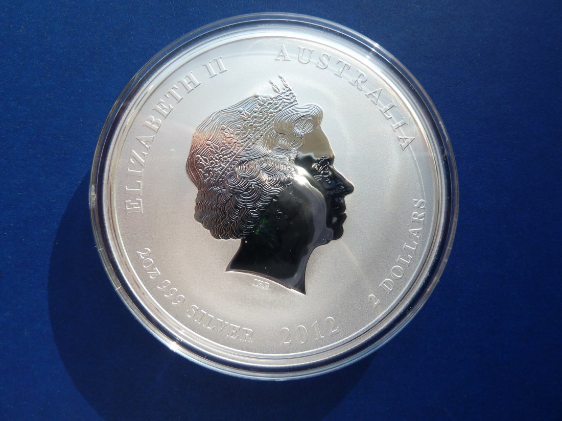  Australien 2 Dollars 2012 Lunar II Dragon Silber BU in Original Kapsel   