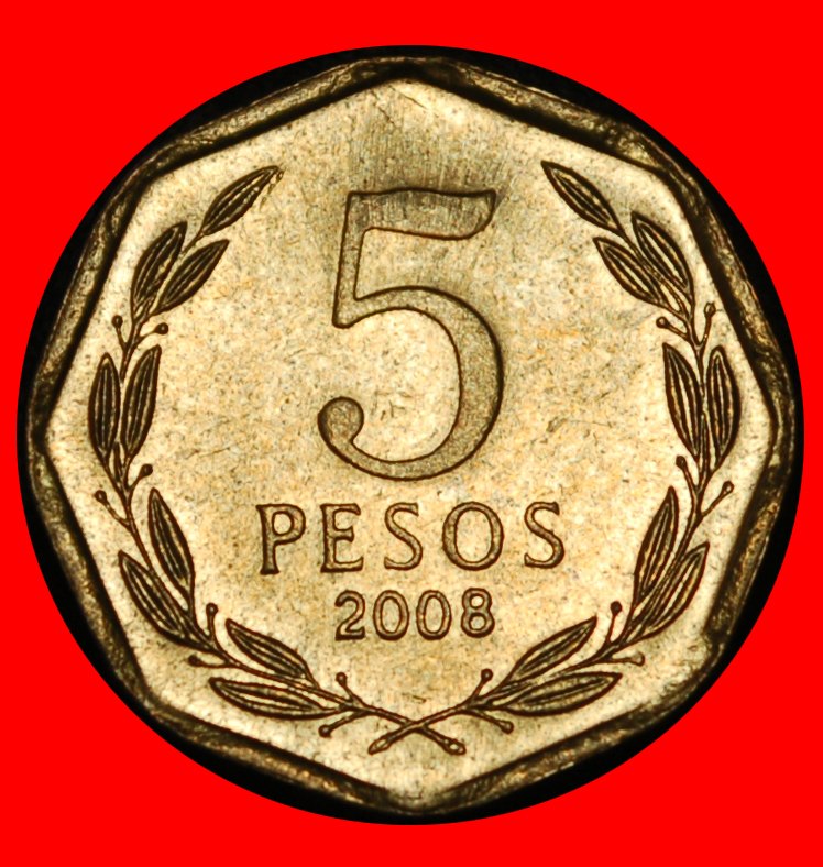 Ⰶ O'HIGGINS (1992-2015): CHILE ★ 5 PESO 2008 STEMPEL I+D! STG STEMPELGLANZ! ★OHNE VORBEHALT!