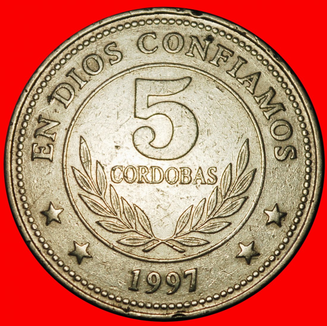 Ⰶ GERMANY (1997-2000): NICARAGUA ★ 5 CORDOBAS 1997 RAINBOW! LOW START ★ NO RESERVE!