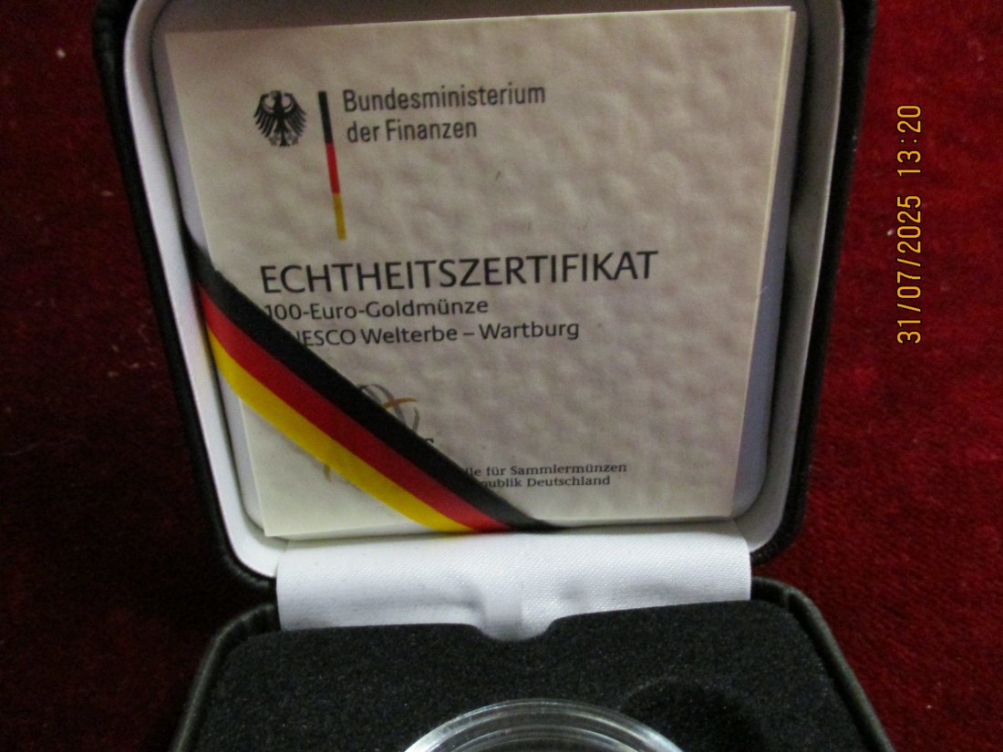  Münz-Etui für 100 € Euro Gold BRD mit Zertifikat und Kapsel 2011 Wartburg 54g   