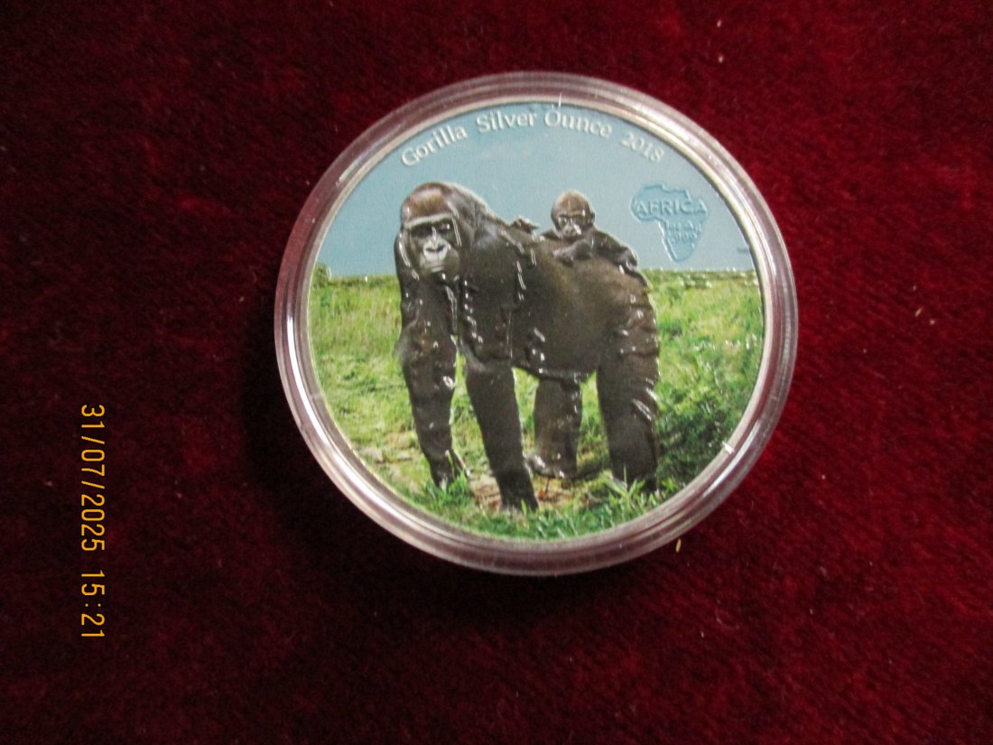  1000 Francs Kongo Gorilla 2018 in Farbe 999er Silber 31,1 Gramm   