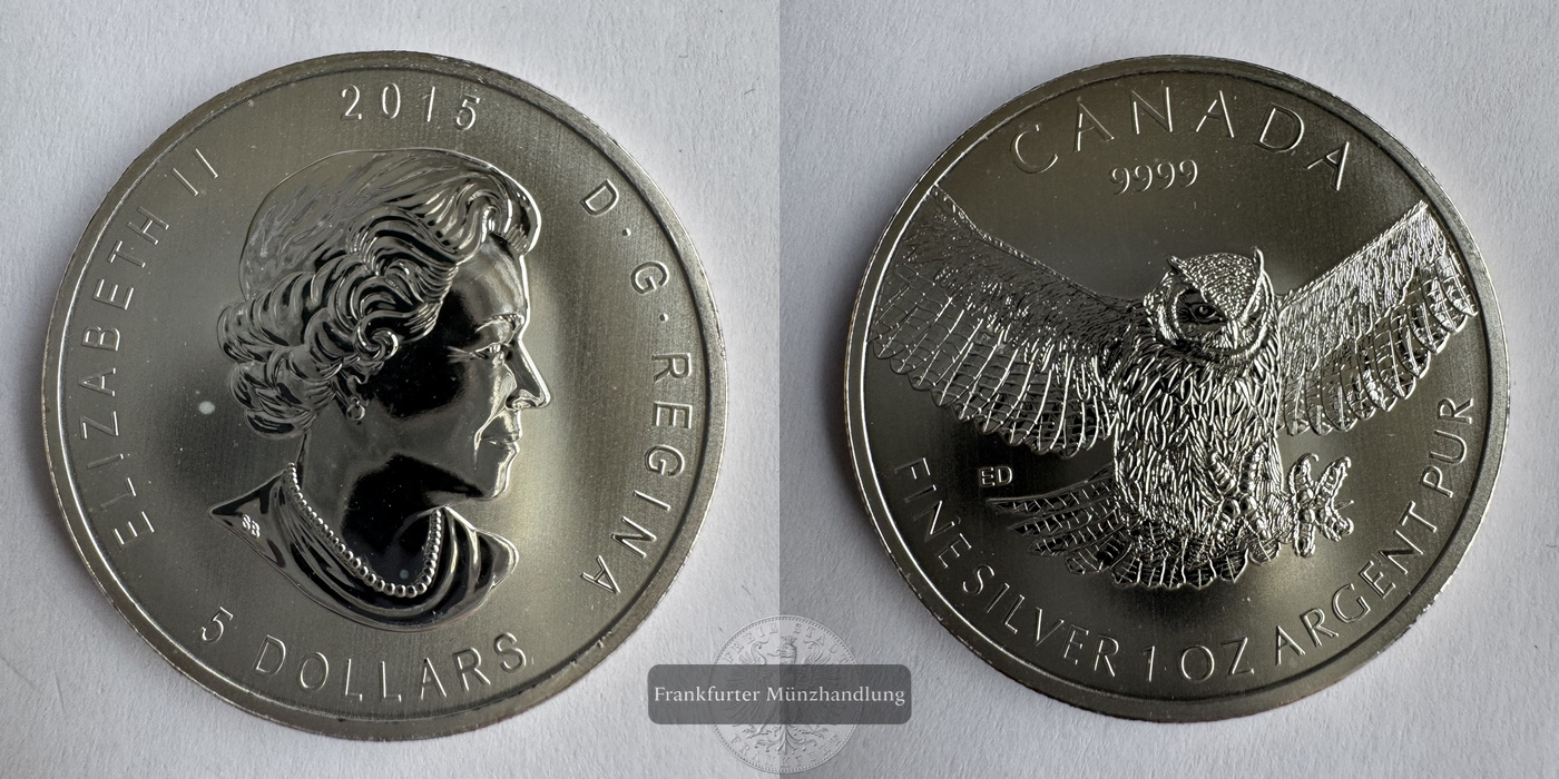  Kanada 5 Dollar 2015 Elizabeth II Uhu FM-Frankfurt KM#1883 Feinsilber: 31.39g   