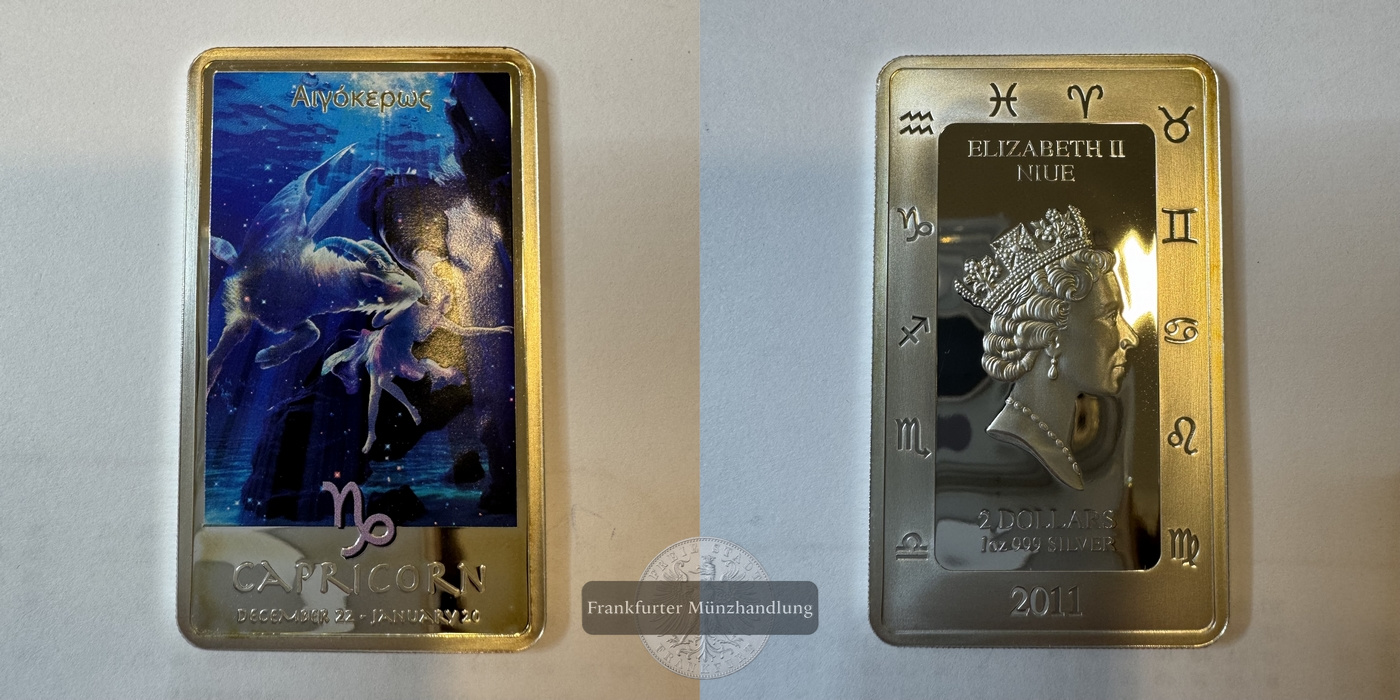  Niue 2 Dollars 2011 Silberbarren Sternzeichen Capricorn FM-Frankfurt Feinsilber: 31g   