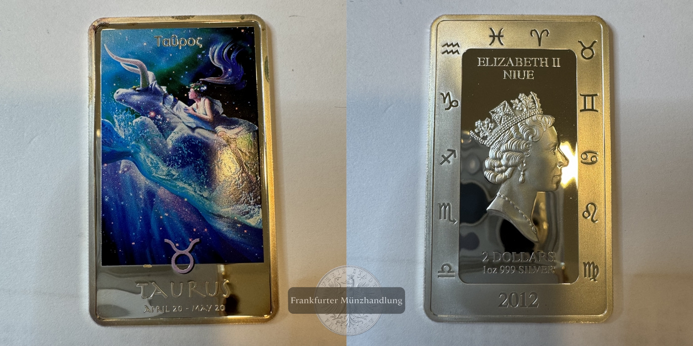  Niue 2 Dollars 2012 Silberbarren Sternzeichen Taurus FM-Frankfurt Feinsilber: 31g   