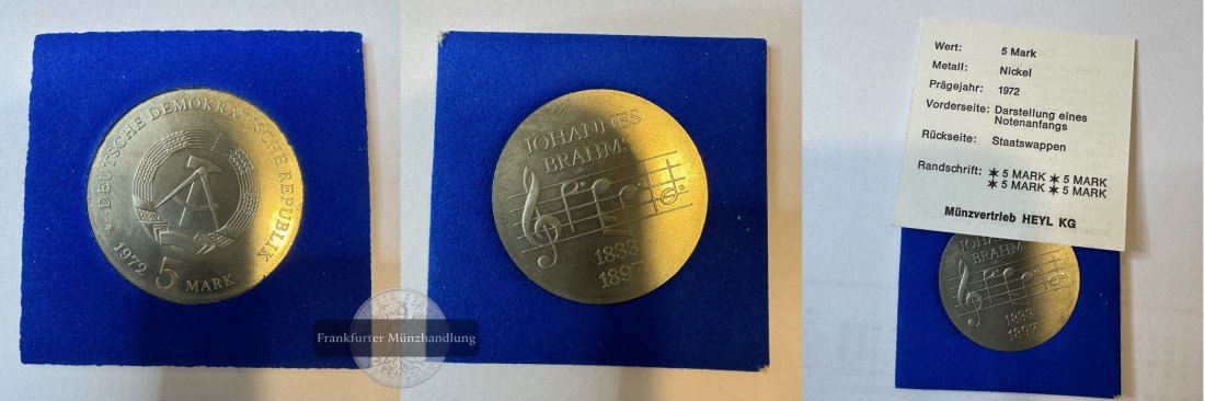  DDR 5 Mark (Johannes Brahms) 1972 FM-Frankfurt CuNi: 9,7g   