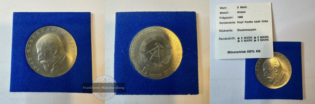  DDR 5 Mark (Robert Koch) 1968 FM-Frankfurt CuNi: 9,7g   