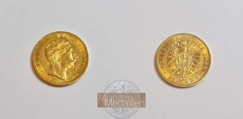 Dt. Kaiserreich. Preussen Wilhelm II. MM-Frankfurt Feingold: 7,17g 20 Mark 1889 A 