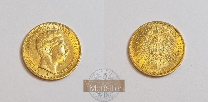 Dt. Kaiserreich Preussen, Wilhelm II. MM-Frankfurt Feingold: 7,17g 20 Mark 1896 A 