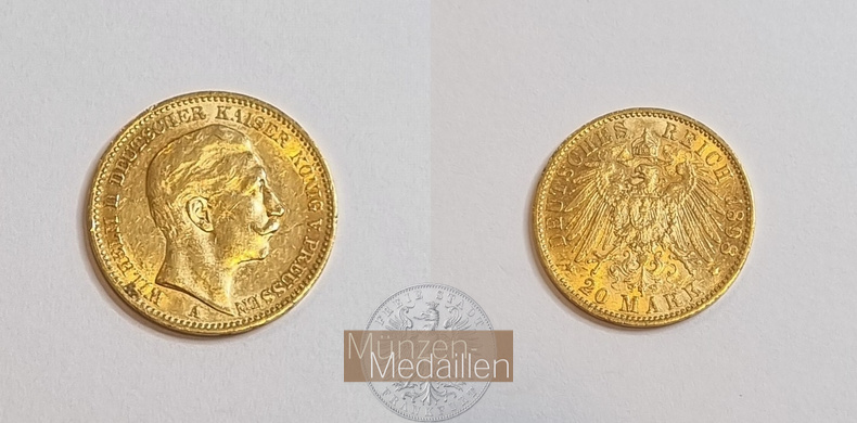Dt. Kaiserreich Preussen, Wilhelm II. MM-Frankfurt Feingold: 7,17g 20 Mark 1898 A 