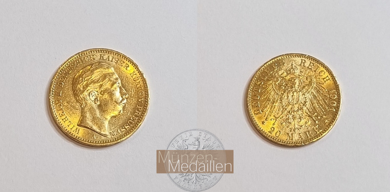 Dt. Kaiserreich Preussen, Wilhelm II. MM-Frankfurt Feingold: 7,17g 20 Mark 1901 A 