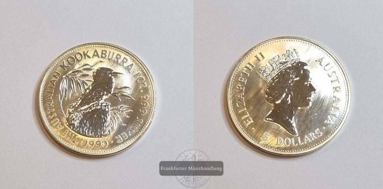  Australien 5 Dollars 1990 Kookaburra KM#189 FM-Frankfurt Feinsilber: 31,06g   