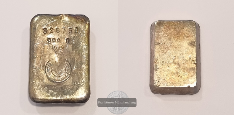  Frankreich Silberbarren 1 KG Metaux Precieux S.A. Neuchatel FM-Frankfurt Feinsilber: 999g   