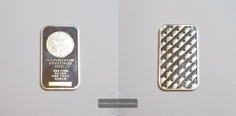  USA Sunshine Minting 1 Oz Silberbarren FM-Frankfurt Feinsilber: 31g   