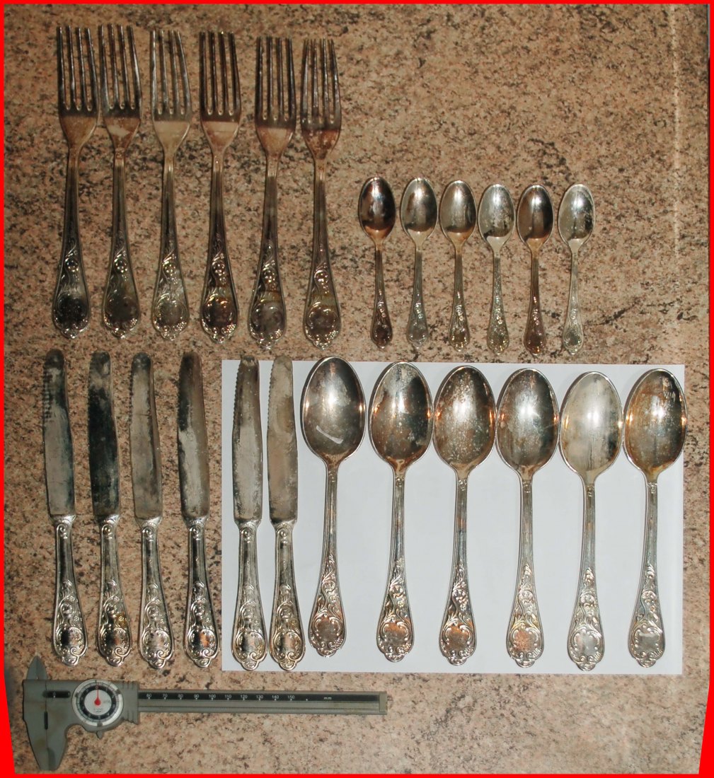  * A.800 A=Argent, SILVER: ITALY★ELEGANT KNIVES SPOONS FORKS 6x4=24 pcs 1970s LOW START ★ NO RESERVE!   