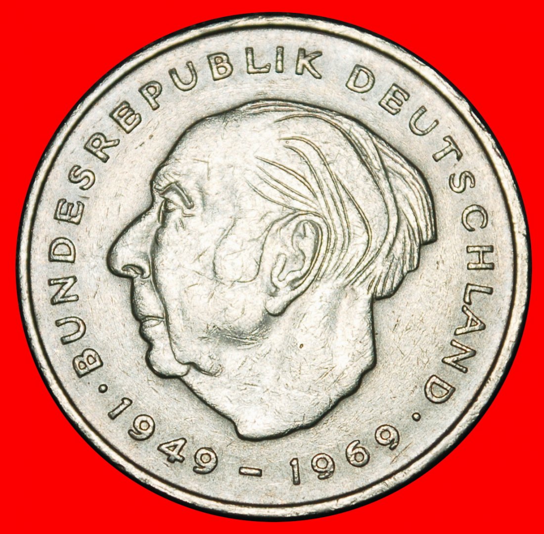 Ⰶ HEUSS (1884-1963): GERMANY ★ 2 MARKS 1973D BAVARIA 1949-1969! I+A+r2!★LOW START ★ NO RESERVE!
