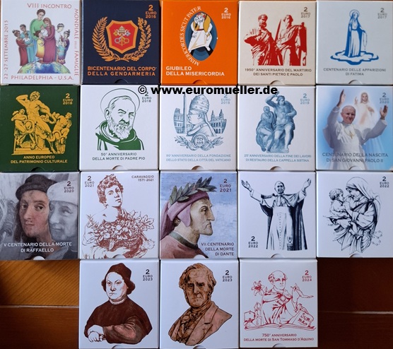 Vatikan Komplettsammlung 2 Euro Gedenkmünzen 2015-2024 PPin Box   