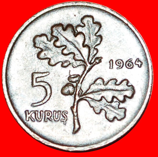  Ⰶ OAK (1958-1974): TURKEY ★ 5 KURUSHES 1964! ERROR! DISCOVERY COIN!  LOW START! ★ NO RESERVE!   
