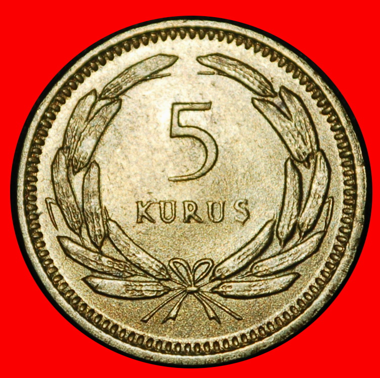  Ⰶ CRESCENT AND STAR ERROR (1949-1957): TURKEY ★ 5 KURUSHES 1957! UNC RARE! ★LOW START! ★ NO RESERVE!   