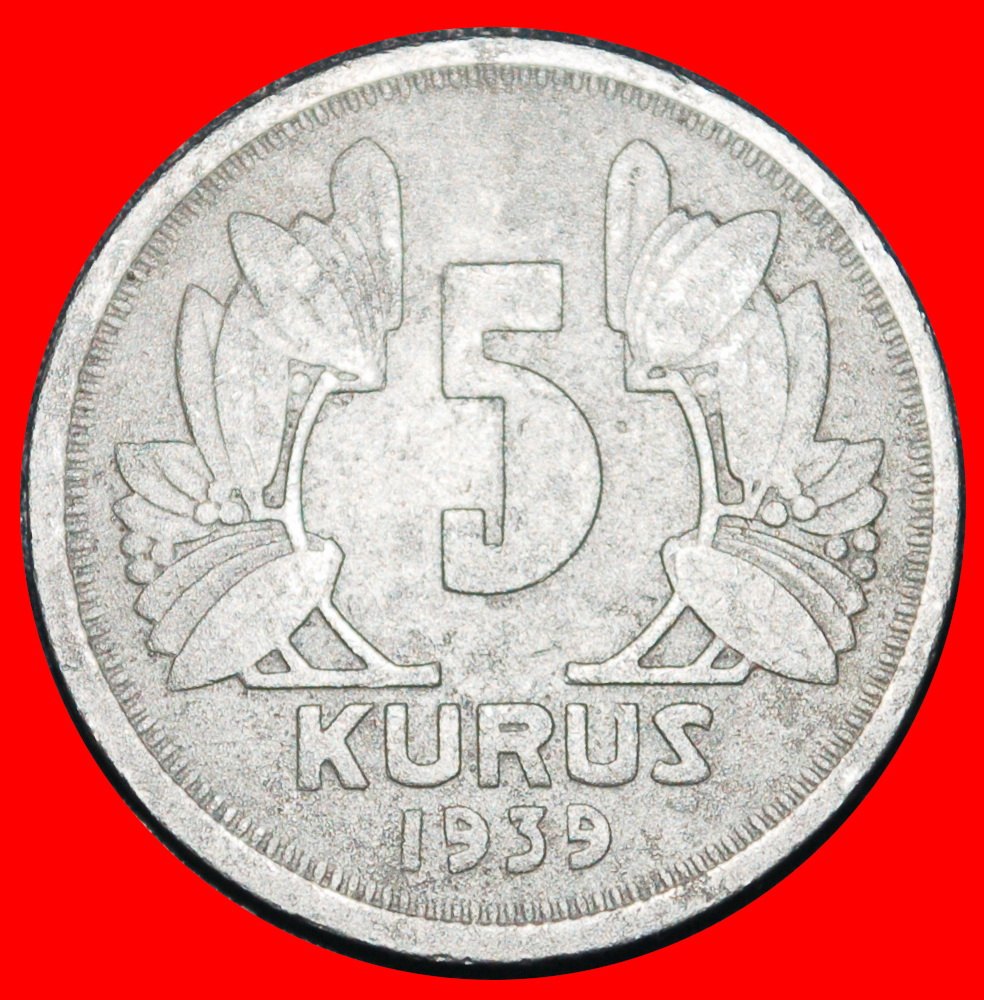  Ⰶ ERROR CRESCENT(1935-1943): TURKEY ★ 5 KURUSHES 1939! WARTIME (1939-1945)★LOW START! ★ NO RESERVE!   