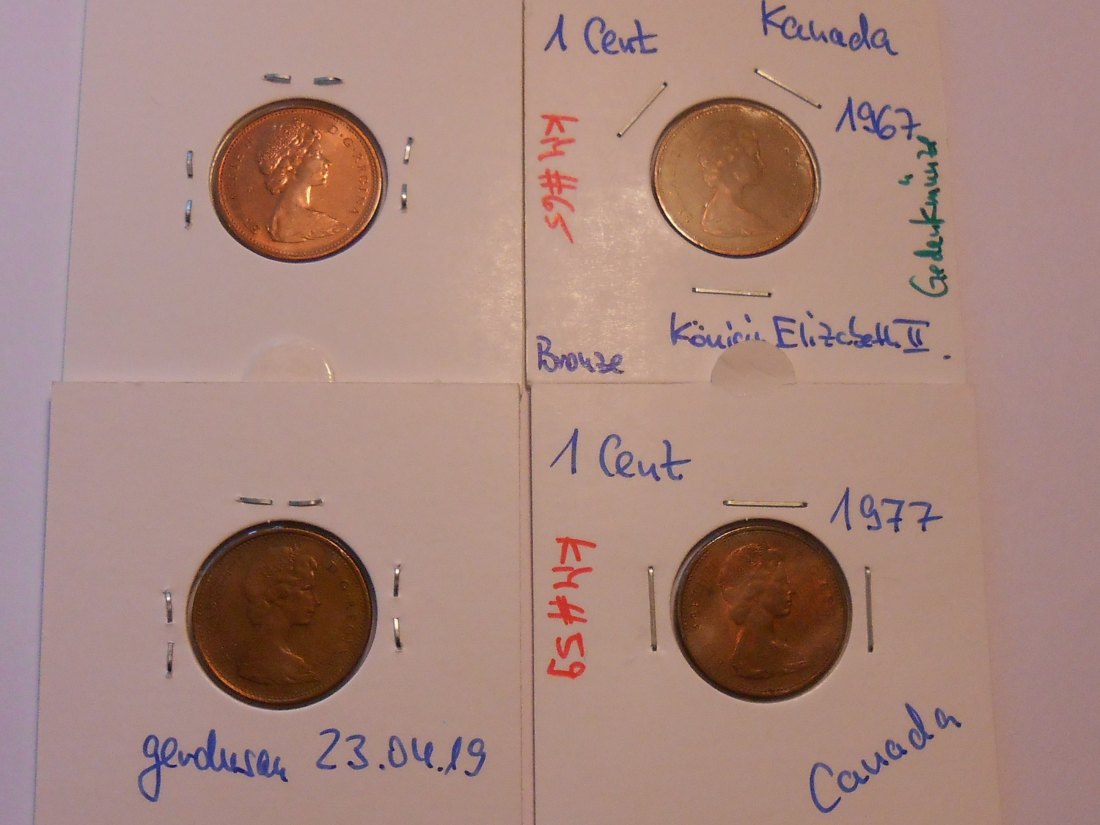  Kanada 1 Cent (Bronze) 1965,1967,1969 und 1977   
