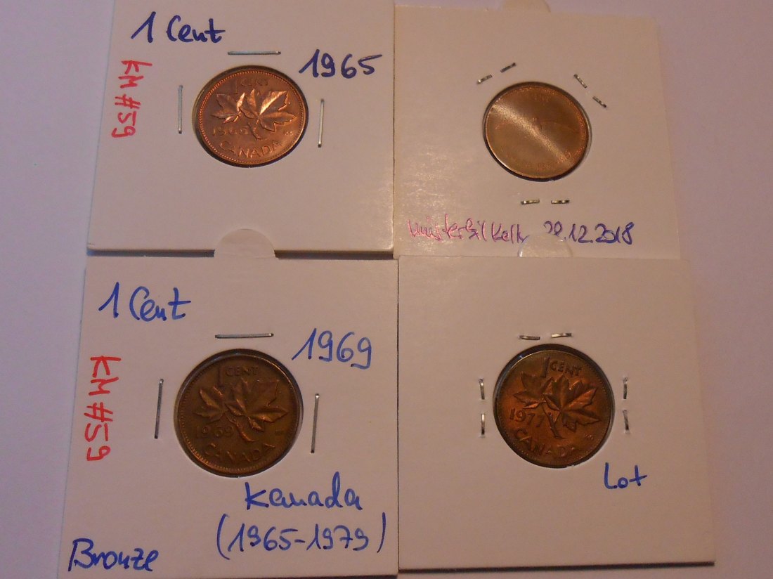  Kanada 1 Cent (Bronze) 1965,1967,1969 und 1977   