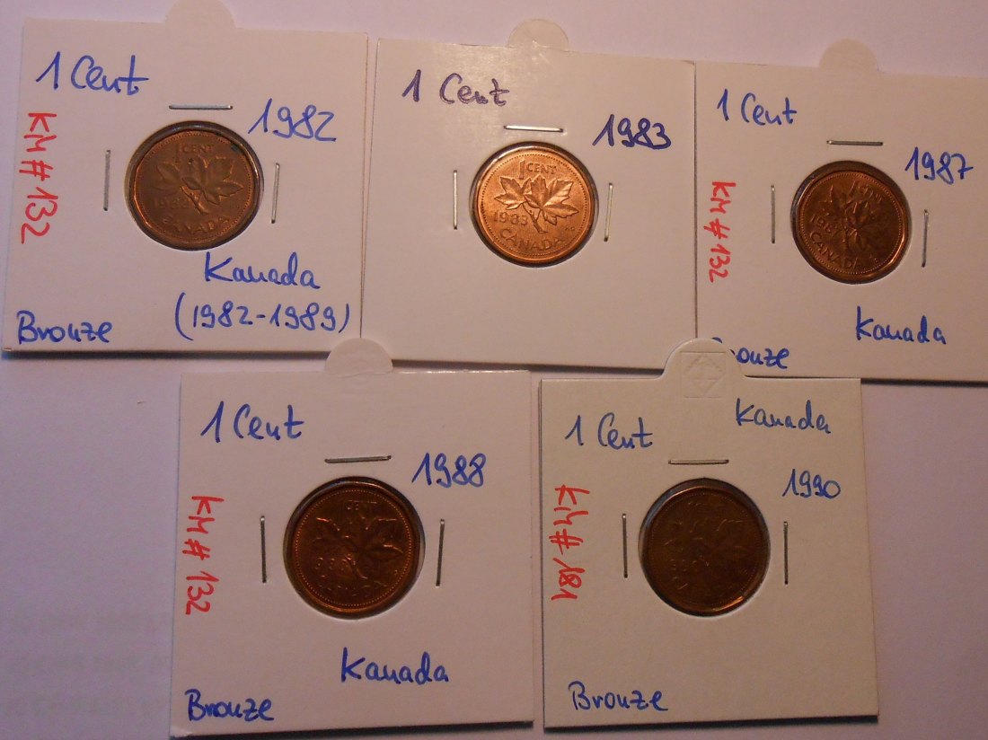 Kanada Kursmünzen 1 Cent ( Bronze), von 1982 bis 1990   