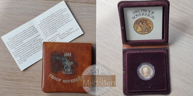 Grossbritannien  Sovereign MM-Frankfurt  Feingold: 7,32g Elisabeth II. 1981 