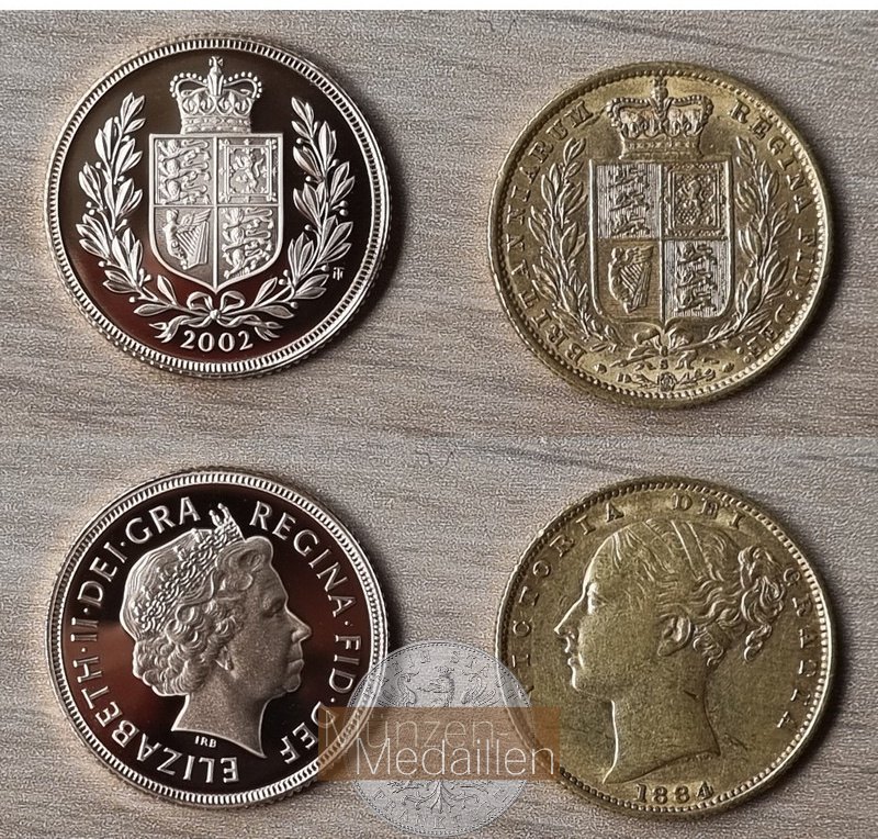 Grossbritannien/Australien MM-Frankfurt Feingold: 14,64g Sovereign 1884 + 2002 