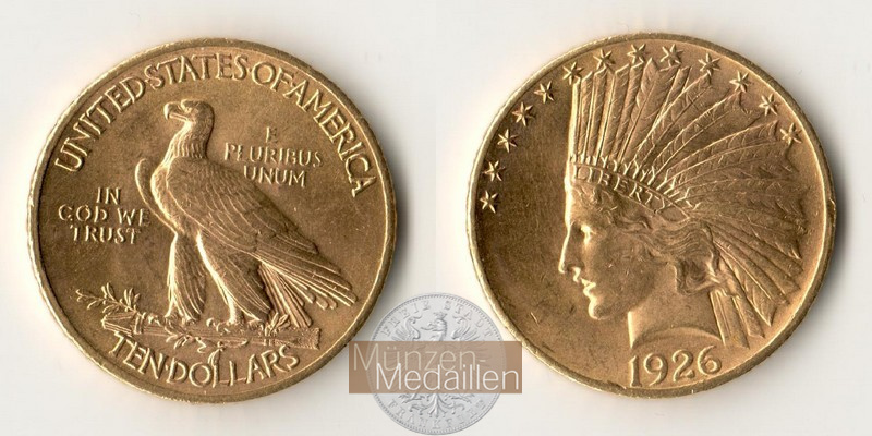 USA  10 Dollar MM-Frankfurt Feingold: 15,05g Eagle Indian Head 1926 