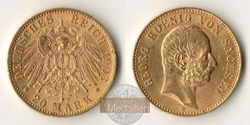Dt. Kaiserreich Sachsen, Georg MM-Frankfurt KM#1260 Feingold: 7,17g 20 Mark 1903 E 