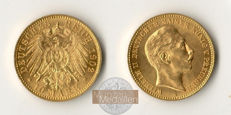 Preussen, Kaiserreich  10 Mark  1902 A MM-Frankfurt Feingold: 3,58g Wilhelm II 1888-1918  