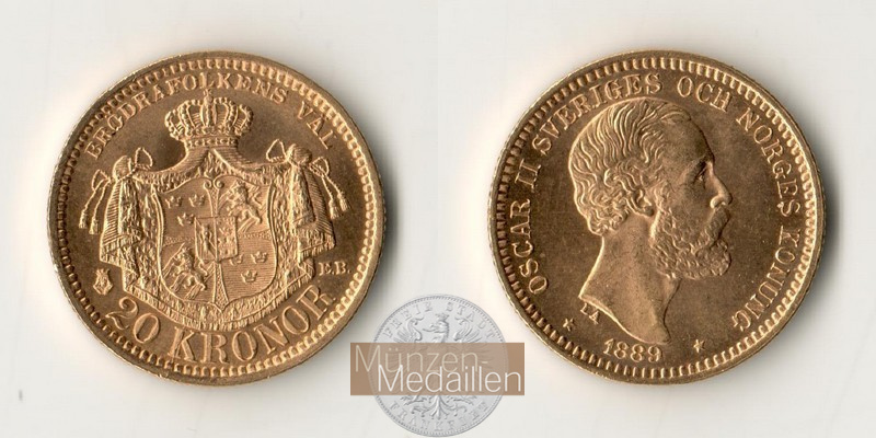 Dänemark, Christian IX MM-Frankfurt Feingold: 8,06g 20 Kronen (1873-1900) 1889 