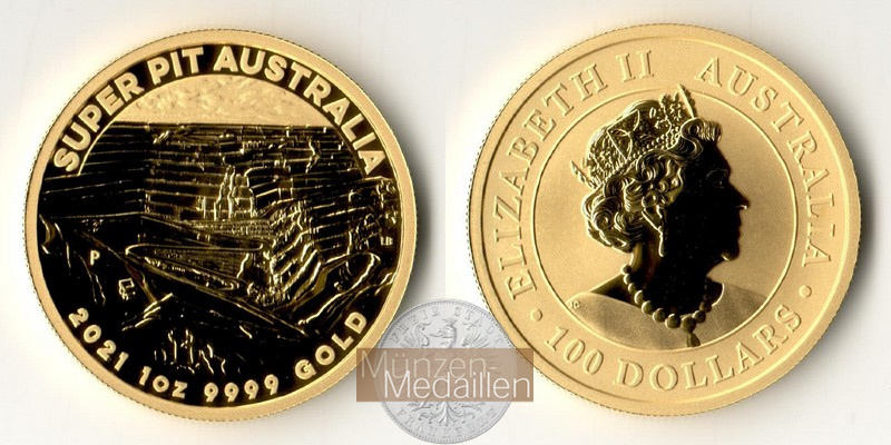 Australien  100 Dollars MM-Frankfurt Feingold: 31,1g Super Pit 2021 