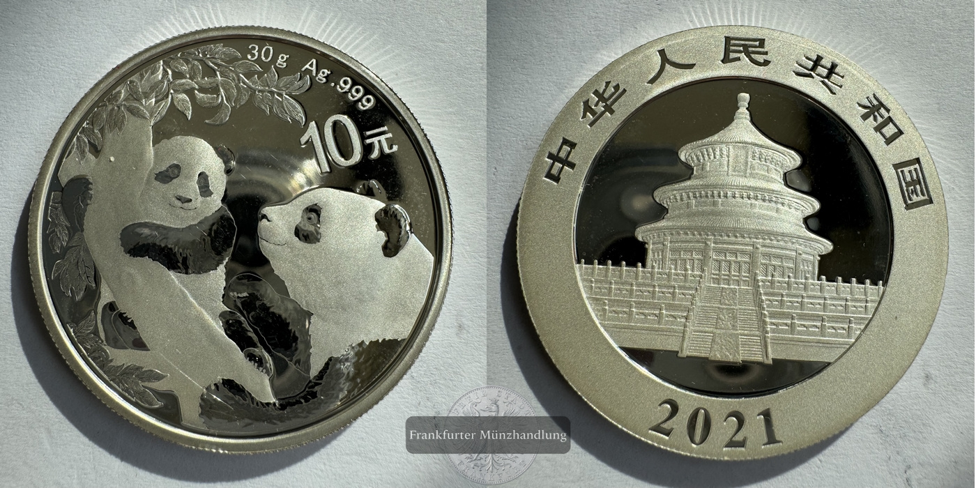  China  10 Yuan 2021  Panda  FM-Frankfurt Feinsilber: 29,97g   