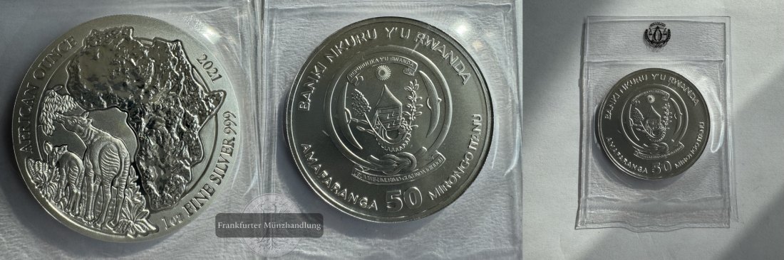  Ruanda 50 Francs (Okapi) 2021 FM-Frankfurt KM# 214 Feinsilber: 31g   