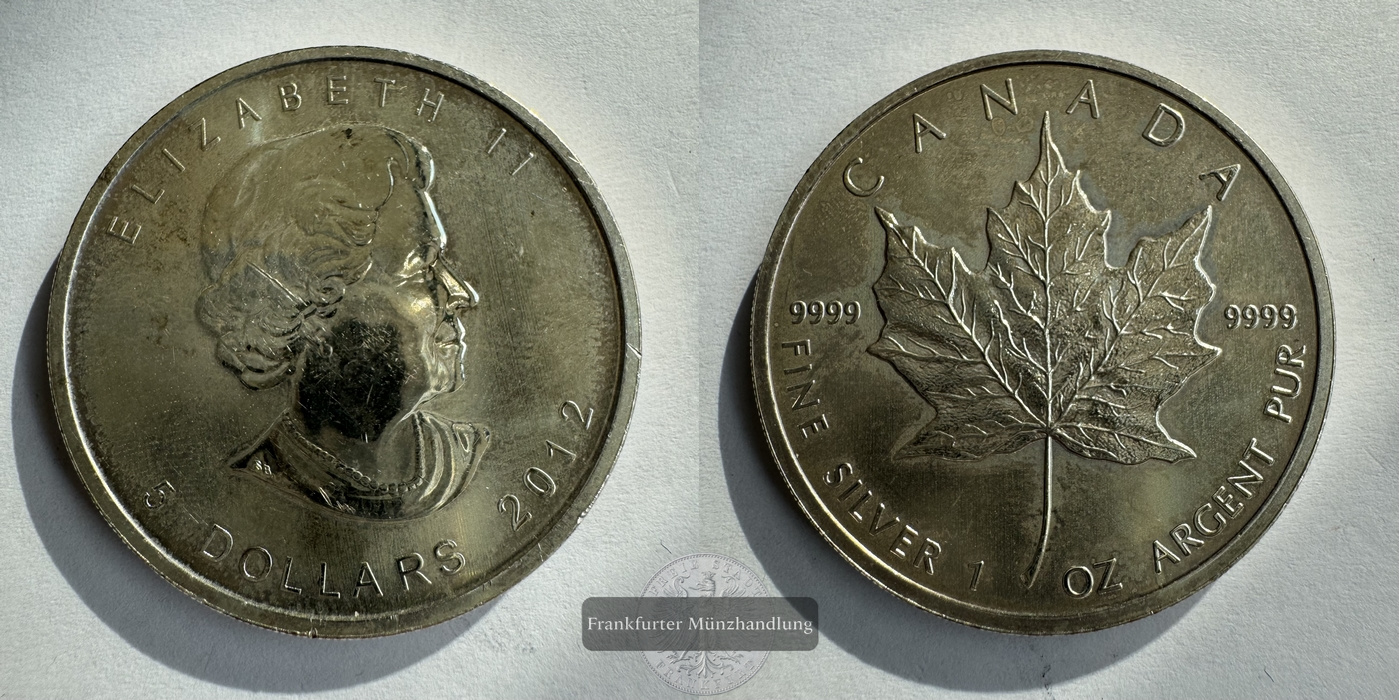  Kanada  5 Dollar 2012  Maple Leaf   FM-Frankfurt  KM#625  Feinsilber: 31,1g   