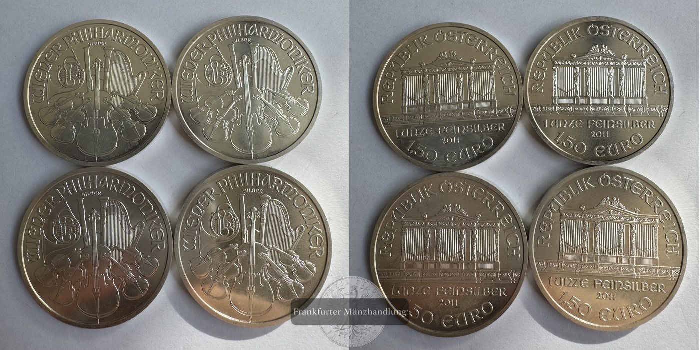  Österreich 4x 1,50 Euro Wiener Philharmoniker 2011 FM-Frankfurt KM#3159 Feinsilber: 124g   