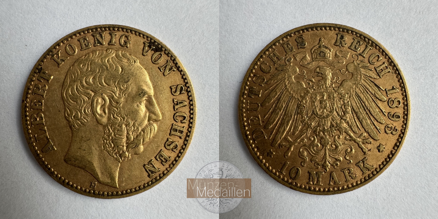  Deutschland Sachsen 10 Mark E 1893 (1891-1902) Albert  MM-Frankfurt Feingold: 3,584g   