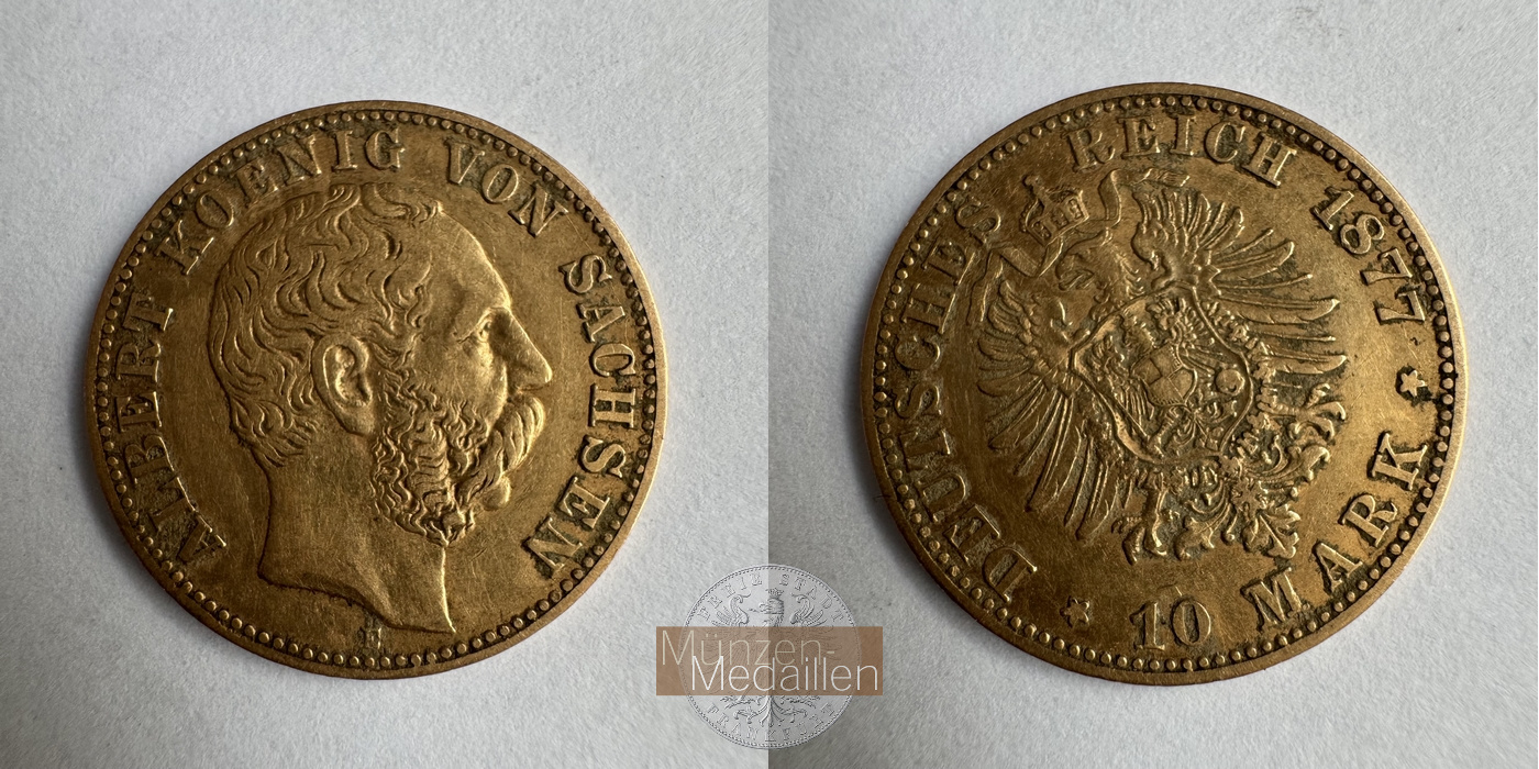  Deutschland Sachsen 10 Mark E 1877 (1874-1888) Albert MM-Frankfurt Feingold: 3,584g   
