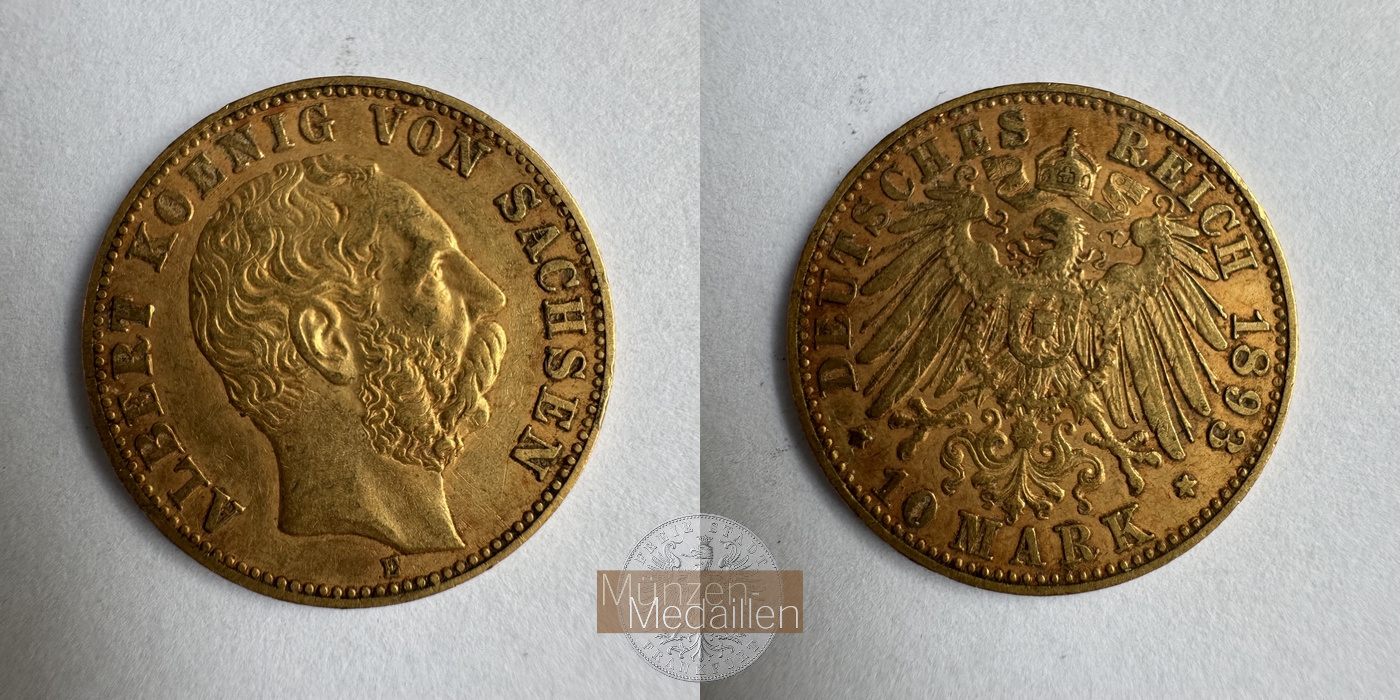  Deutschland Sachsen 10 Mark E 1893 (1891-1902) Albert  MM-Frankfurt Feingold: 3,584g   