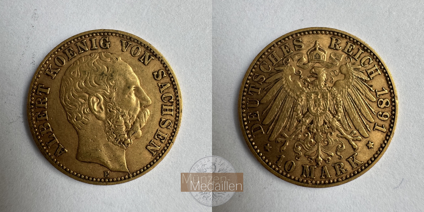  Deutschland Sachsen 10 Mark E 1891 (1891-1902) Albert  MM-Frankfurt Feingold: 3,584g   