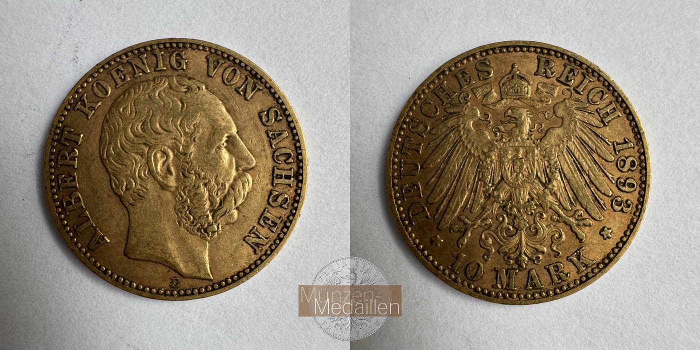  Deutschland Sachsen 10 Mark E 1893 (1891-1902) Albert  MM-Frankfurt Feingold: 3,584g   
